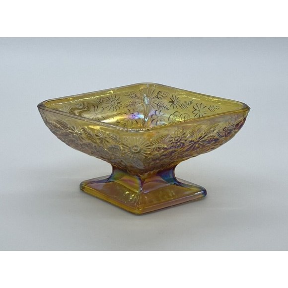 Indiana Glass Other - Indiana AMBER Iridescent Candy Dish! Purple Blue Carnival Glass Diamond Shaped